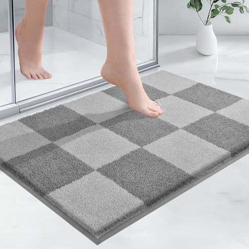 PURRUGS Bathroom Rug Non-Slip Machine Washable 24" x 36", Super Absorbent and Quick-Dry Bath Mat, Extra Soft and Plush Bath Rug for Shower, Bathtub and Sink, Light Grey & Grey by PURRUGS - Used condition - US$25.56