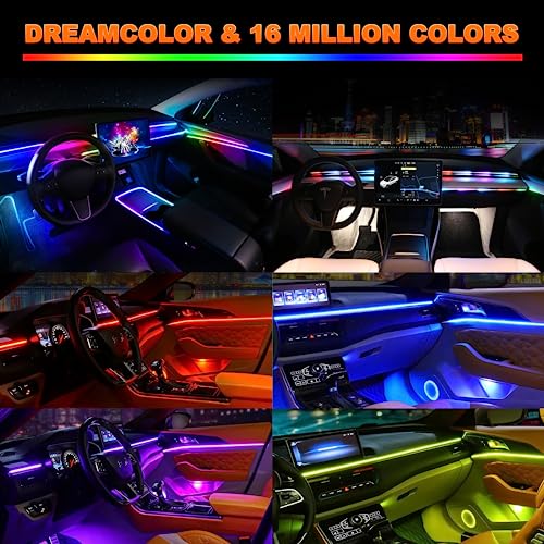 Image of Jushope Interior Car LED Strip Lights, Acrylic LED Lights for Car with Dynamic Dreamcolor Chasing, Ambient Lighting Kits Music Sync Wireless APP and RF Remote Control (2 * 29.5'')