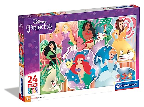 Clementoni 24232 Princesas Disney Maxi Puzzle 24pcs Princess Supercolor Princess-24 Pieces-Jigsaw Kids Age 3, Multicolor, Medium