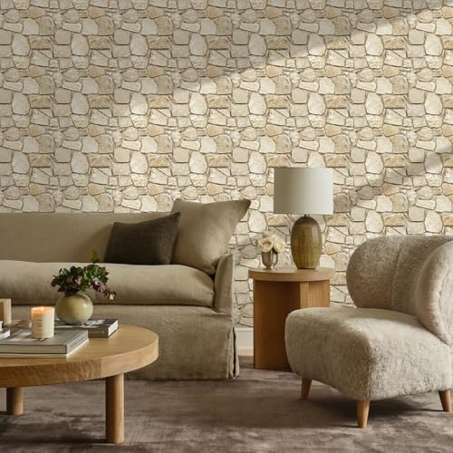 Commomy 10 Stück 3D Wandpaneele Steinoptik Selbstklebend, 30x30cm, Wandverkleidung Selbstklebend Steinoptik, Wasserdicht PVC 3D Wall Panels für Innenwanddekoration Wohnzimmer Küche Schlafzimmer