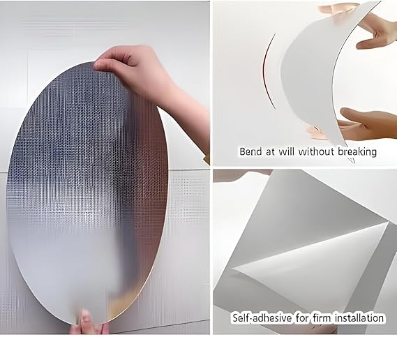 Image of Rrraw Oval Shape Wall Mount Mirror for Wall on Tiles Bedroom Living Room Basin Mirror Bathroom Wall Mirror Both Side Acrylic Full Length 30x20 cm