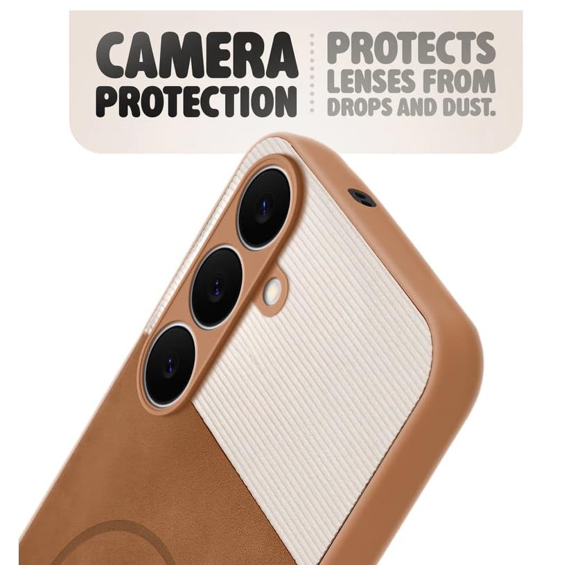 Image of Bintage CASE Dual-Leather Mac Safe Design Phone Case| Soft Touch Finish | Full Camera Protectection Back Cover Compatible for Samsung A35 5G - SM-A356EL - White & Nut Brown