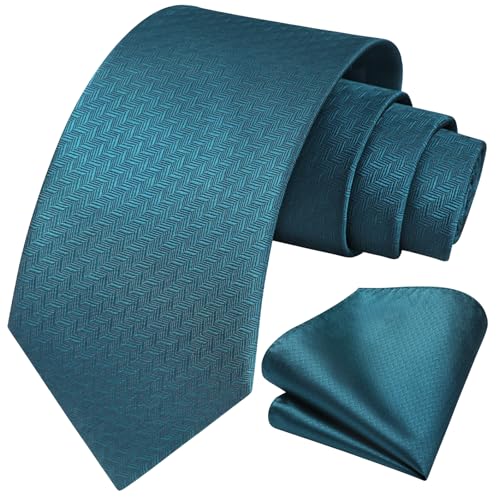 Image of HISDERN Ties for Men Solid Houndstooth Neckties Handkerchief Formal Business Tie & Pocket Square Set Wedding Party