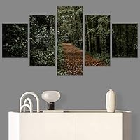 SIGNWIN 5 Panel Canvas Wall Art Green Forest for Home Decorations Ready to Hang - 60
