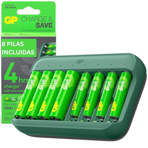 Chargeur pour Piles Rechargeables AA et AAA avec 4 Piles AA et 4 Piles AAA Minh Rechargeables |GP Charge & Save |Chargeur Rapide USB