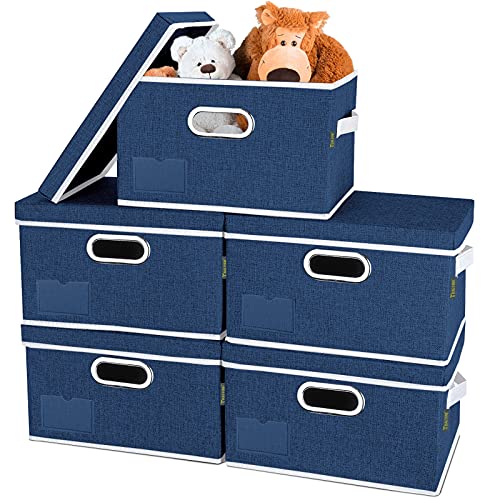 Baleine Storage Bins With Lids, Foldable Linen Fabric Storage Boxes With Lids, Collapsible Closet Organizer Containers With Cover For Home Bedroom Office (5 Pack Blue Extra Large) #TOP22