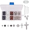SUNNYCLUE 1 Box DIY 6 Set Easter Holidays Beaded Stretch Rosary Beading Bracelet Making Kit Tibetan Style Rosary Cross Charms Beads Spacer Loose Bead Necklace Supplies Adult Craft Instruction #1
