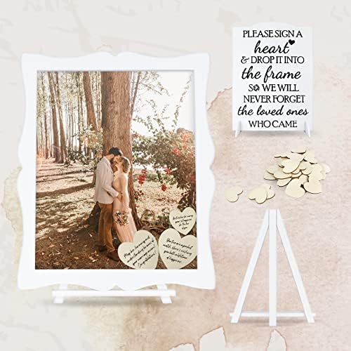 Wedding Guest Book Alternative Wooden Picture Frame with Display Stand, 85 Wooden Hearts|2 Large Hearts, DIY Insert Custom Portrait Sign Book for Special Parties Such as Wedding, Birthday, Anniversary