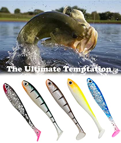Bexu Soft Plastic Fishing Lure - Paddle Tail Swimbaits - Bait Shad Minnow Drop Shot Fishing Lures For Bass Trout Walleye Blue #TOP5