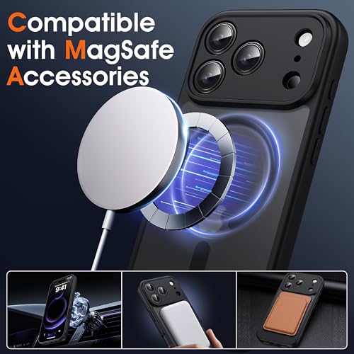 Image of Oterkin Magnetic for iPhone 17 Pro Max Case Matte, Upgraded Full Camera Protection Compatible with MagSafe Frosted Translucent Shockproof Anti-Scratch Slim Fit Case Military Grade Protection (Black)