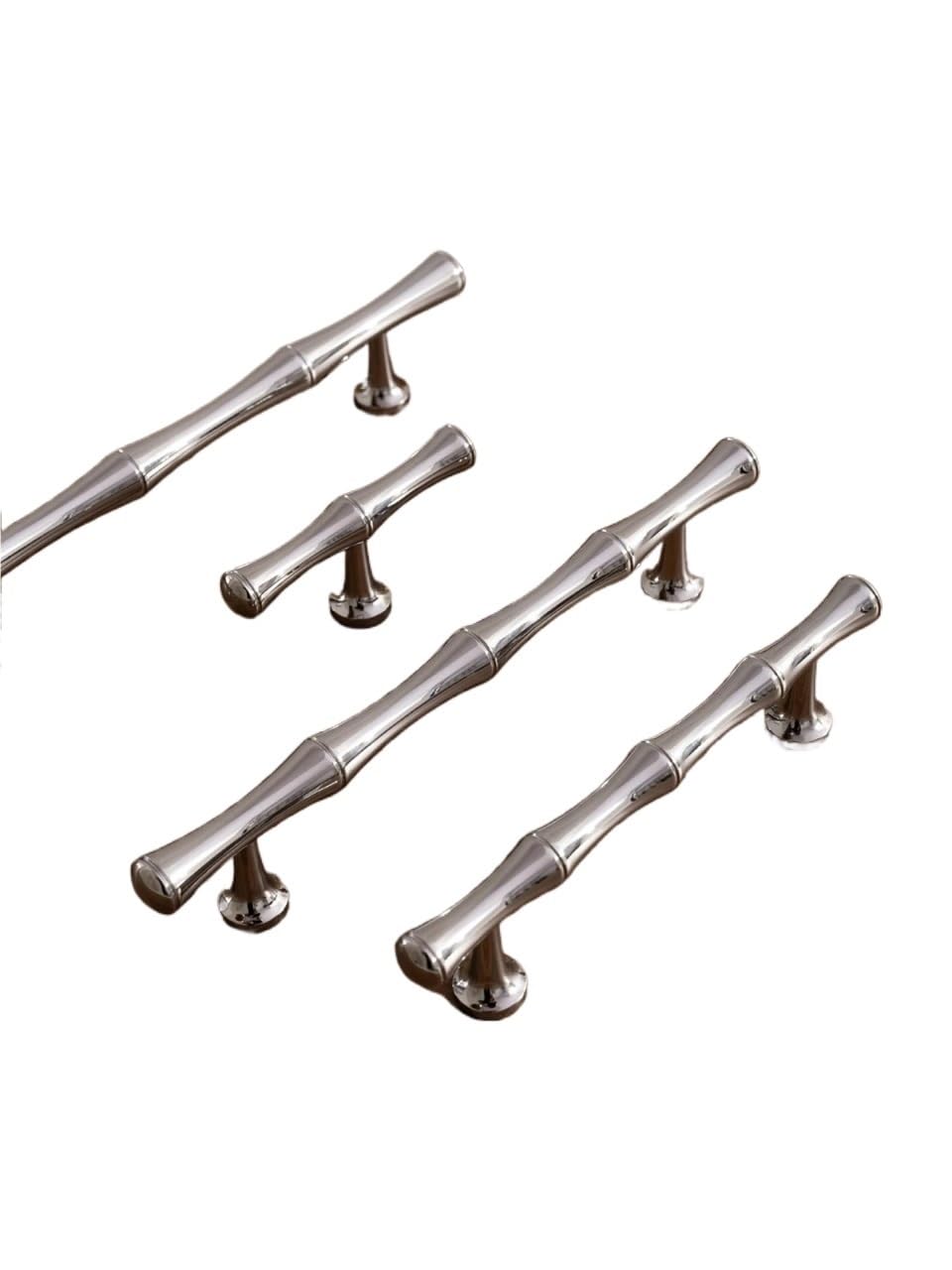 Qvorlth Vintage Cabinet Pulls Solid Brass Handle Chrome Silver Bamboo Kitchen Cabinet Pull Wardrobe Drawer Knob(842-224-DG)