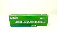 Vista 1 de Bisturíes desechables de acero inoxidable estéril tamaño 10A con mango de plástico y línea métrica envuelta individualmente en papel de aluminio