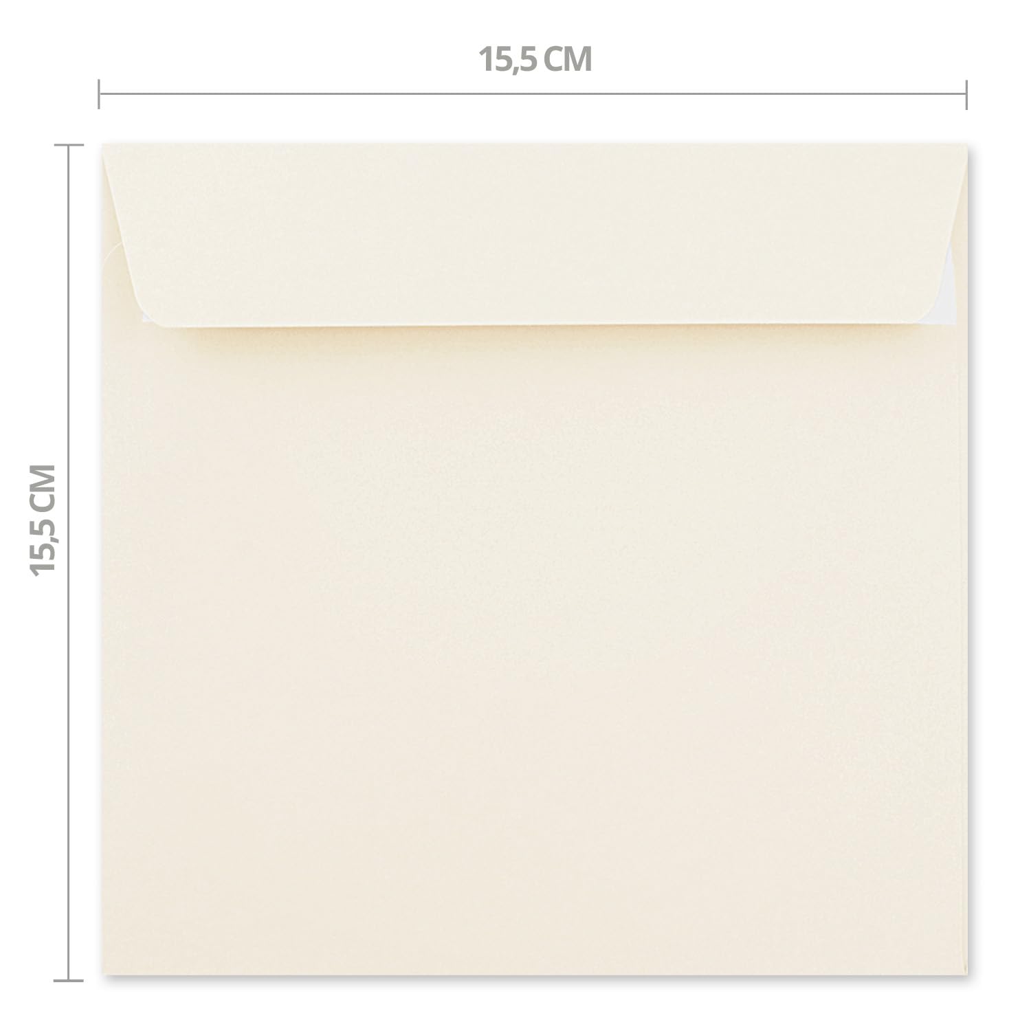 200 quadratische Briefumschläge Farbe: Creme - 15,5 x 15,5 cm (155 x 155 mm) - Haftklebung mit gerader Klappe - 120 Gramm/m²- Marke: NEUSER PAPIER