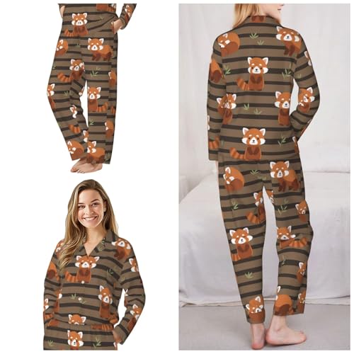 Image of Women'S Long Sleeve Pajama Set Soft Loungewear Button-Down Top & Elastic Waist Pants S- 2XL
