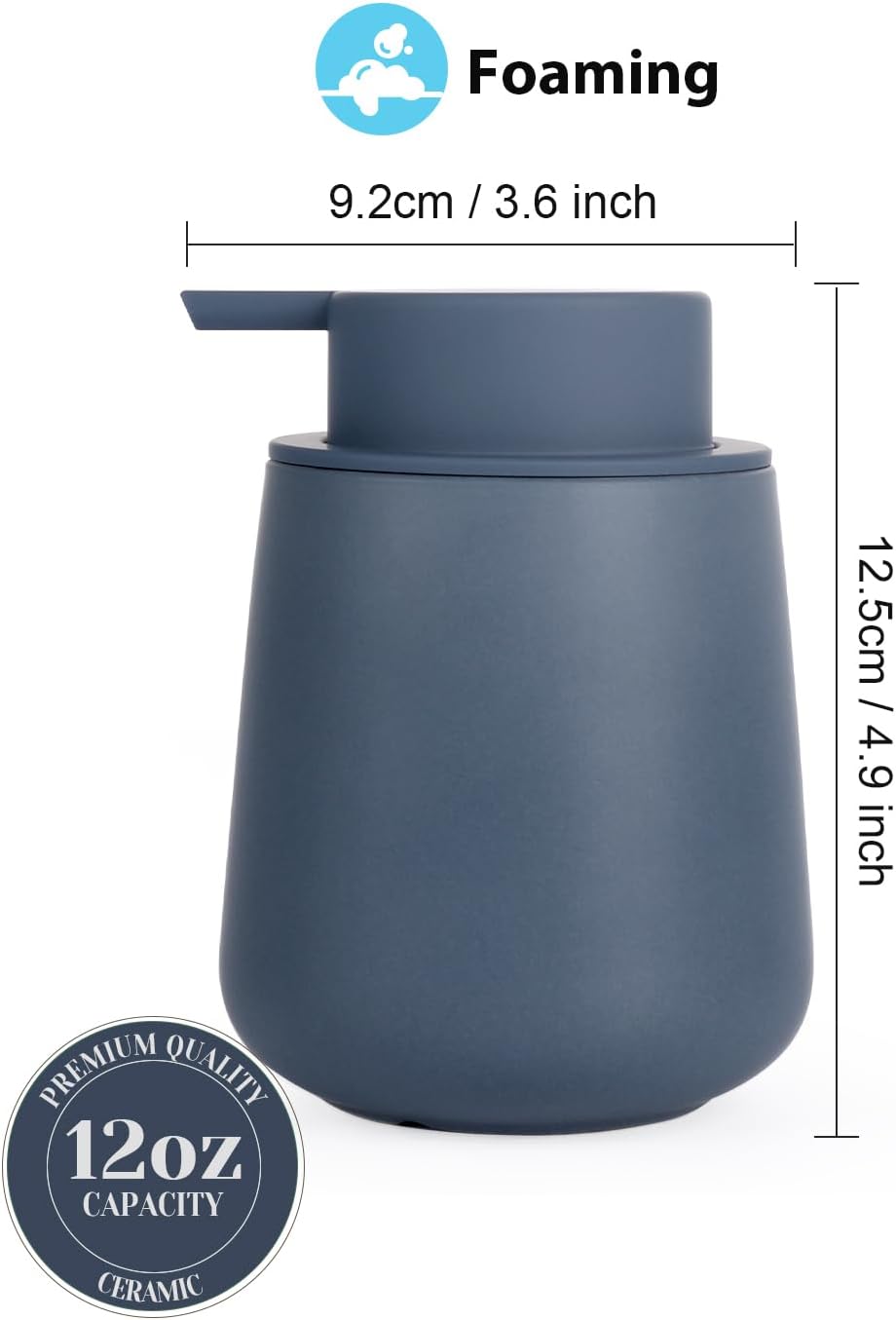 INGOFIN Ceramic Foaming Soap Dispenser - 12 oz Foam Hand Soap Dispenser Bathroom, Ceramic Dish Soap Modern Dispenser with Pump for Kitchen, Matte Blue - Image 2