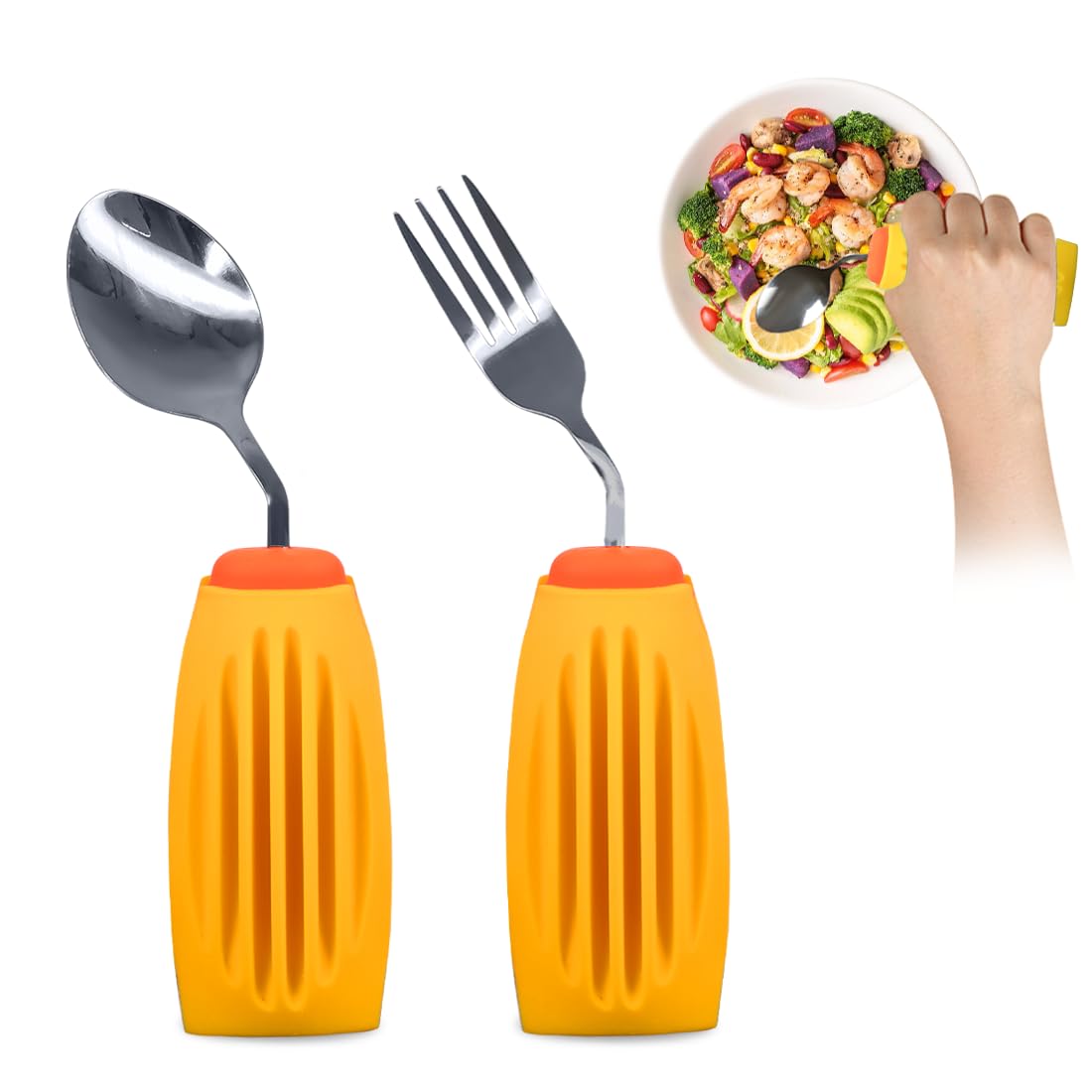 Ehucon Thick Solid Weighted Adaptive Utensils Set, Non-slip Handle Eating Spoon and Fork for Hand Tremors, Arthritis, Parkinsons, Elderly, Adults Use