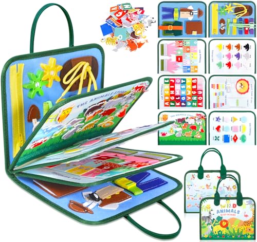 GMUFTIR Busy Board Montessori, Montessori Libros Niños 2 Años, 8 en 1 Activity Board de Fieltro, Busy Book, Juguetes Educativos Regalo para Niños Niñas 1 2 3 Años