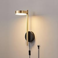 Vista 1 de Moderno aplique LED enchufable con cable dorado ajustable lámpara de pared para lectura, mesita de noche, luz montada en la pared con interruptor