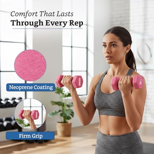 Image of Amazon Brand - Solimo Neoprene Dumbbell 1kg, Set of 2 (Hot Pink)
