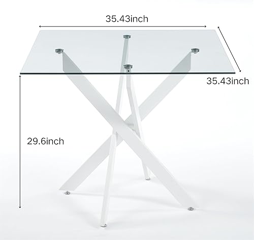 Miniatura 8 de Mesa de comedor redonda de vidrio de 36 pulgadas para 2-4 personas, patas de metal negro resistentes, mesa de cocina redonda de vidrio para