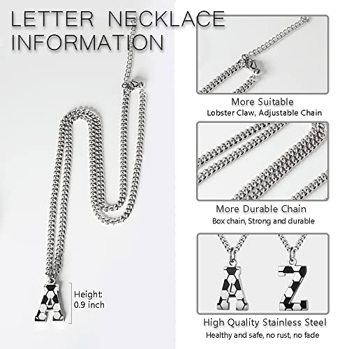 AIAINAGI Soccer Initial A-Z Letter Necklace for Men Soccer Charm Pendant Stainless Steel Silver Chain 22inch Personalized Soccer Gift for Men(J) - Thumbnail 3