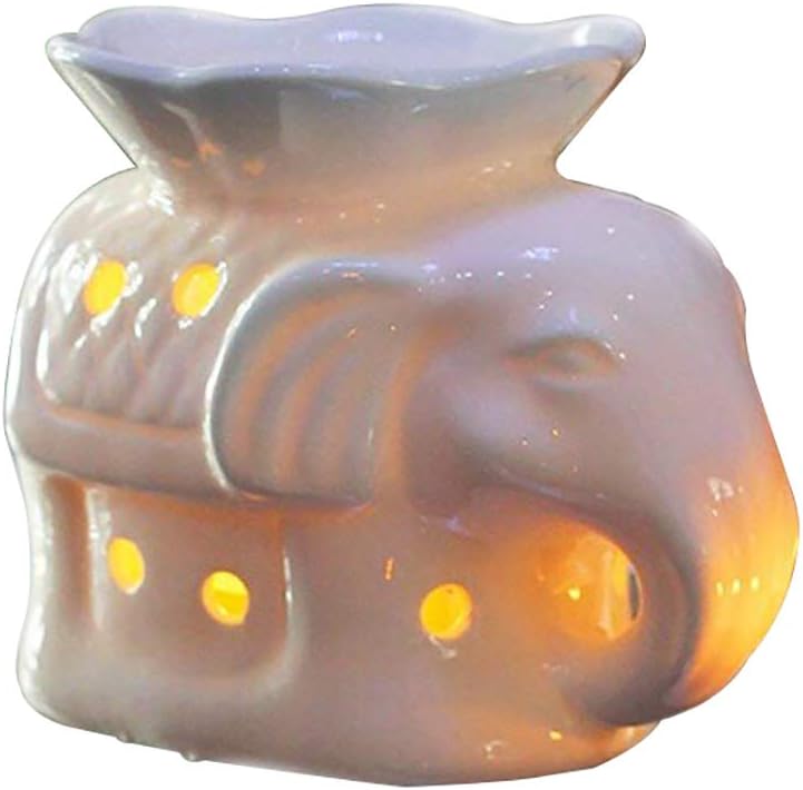 DEBON Creative Milk White Ceramic Hollowing Floral Aroma Lamp Oil Diffuser Essential Oil Lamp Aromatherapy Furnace Ceramic Incense Burner Oil Candle Furnace Tea Light Holder Candle Holders (Elephant)