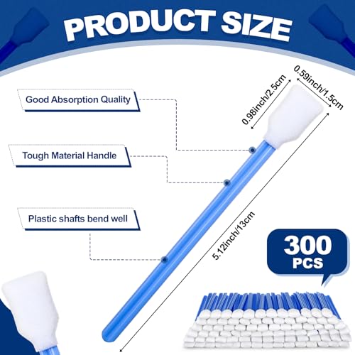 Dunzy 300 Pcs Foam Cleaning Swab Stick 5.12\" Blue Square Rectangle Sponge Tip Swabs for Solvent Format Inkjet Printer Optical Equipment
