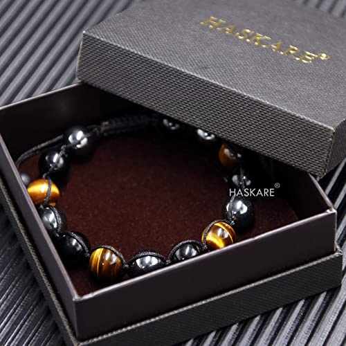 Triple Protection Bracelet for Women Men, 10mm Crystal Beads Bracelet Handmade with Real Tiger Eye Black Obsidian and Hematite, Natural Crystal Bracelet Mens Christmas Gift for Protection and Balance3