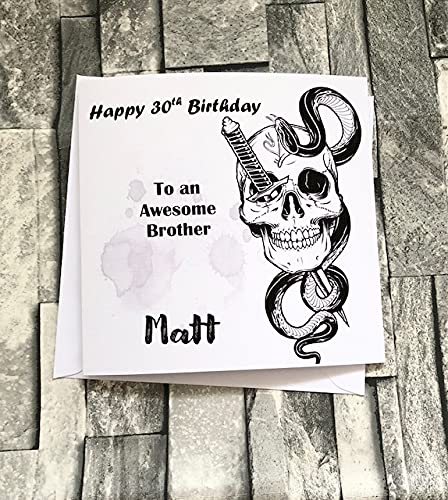 Happy Birthday Tattoo Skull Card for Son/ Brother/ Nephew/ Grandson/ Dad/ Husband/ Boyfriend/ Grandad/ 18th/ 21st/ 30th/ 40th/ 50th/