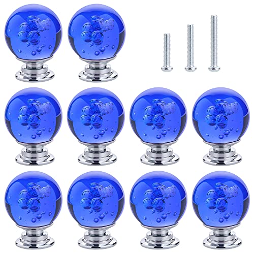 Ieik 10 Pcs Crystal Cabinet Knobs Round Glass Bubbles Dresser Knobs Smooth Drawer Knobs Handle For Home, Cabinet, Drawer And Dresser Hardware With 3 Different Size Screws, 30Mm (Blue) #TOP4