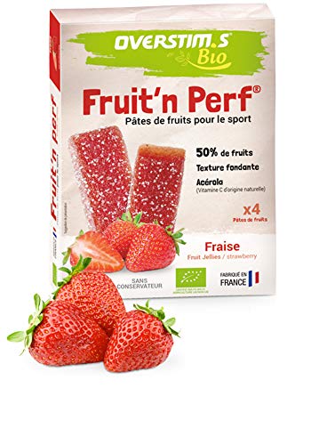 OVERSTIM.s - Pates de Fruits Bio pour le Sport (4 Unités) - Fraise - 100% issu de l'agriculture biologique - 50% de fruits bio - Texture moelleuse et savoureuse - Acérola bio