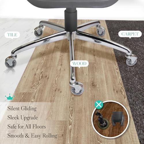 Office Chair Wheels Replacement- 2.5 Inch Heavy Duty Caster Wheels ft. Bend Bracket, Quick & Quiet Rolling Chair Casters (Set of 5), Desk Chair Wheels Universal Fit (Chrome Bracket/Grey/Clear) - Thumbnail 4