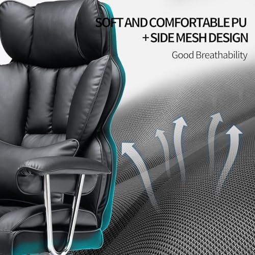 Image of Efomao Desk Office Chair Big High Back Chair PU Leather Computer Chair Managerial Executive Swivel Chair with Lumbar Support (Black)
