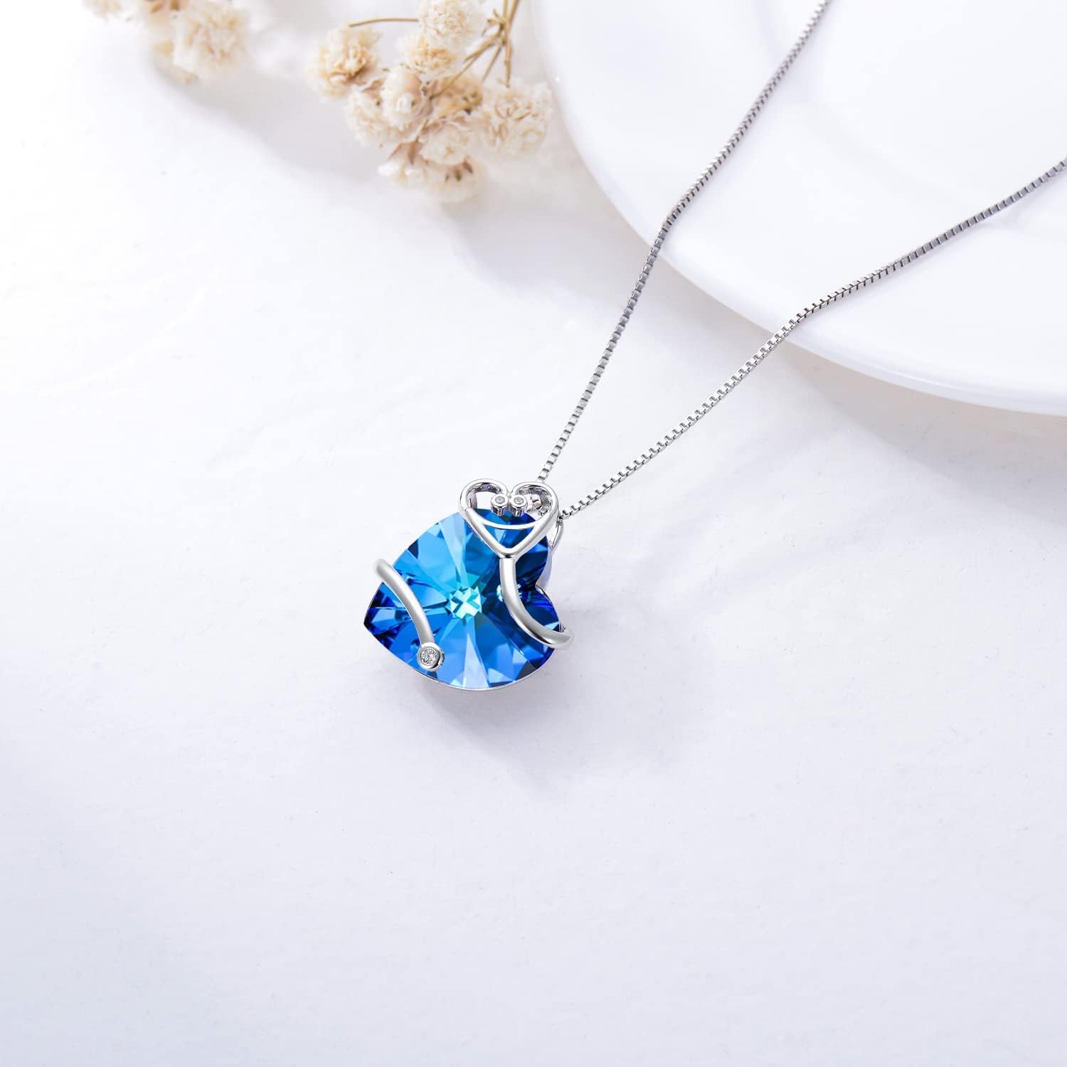 TOUPOP Gifts for Nurse 925 Sterling Silver Crystal Nurse Necklace Doctor Nursing Themed Pendant with RN Medical Caduceus Stethoscope Jewelry