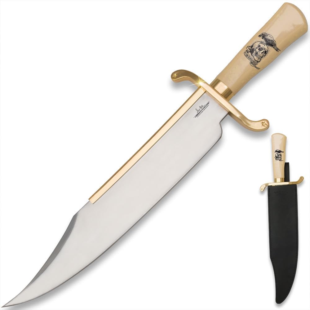 Gil Hibben Expendables Bowie Knife | Movie Replica & Collectible | Leather Sheath | 14" 3Cr13 Stainless Steel Blade | Synthetic Ivory Handle | 19 3/4"