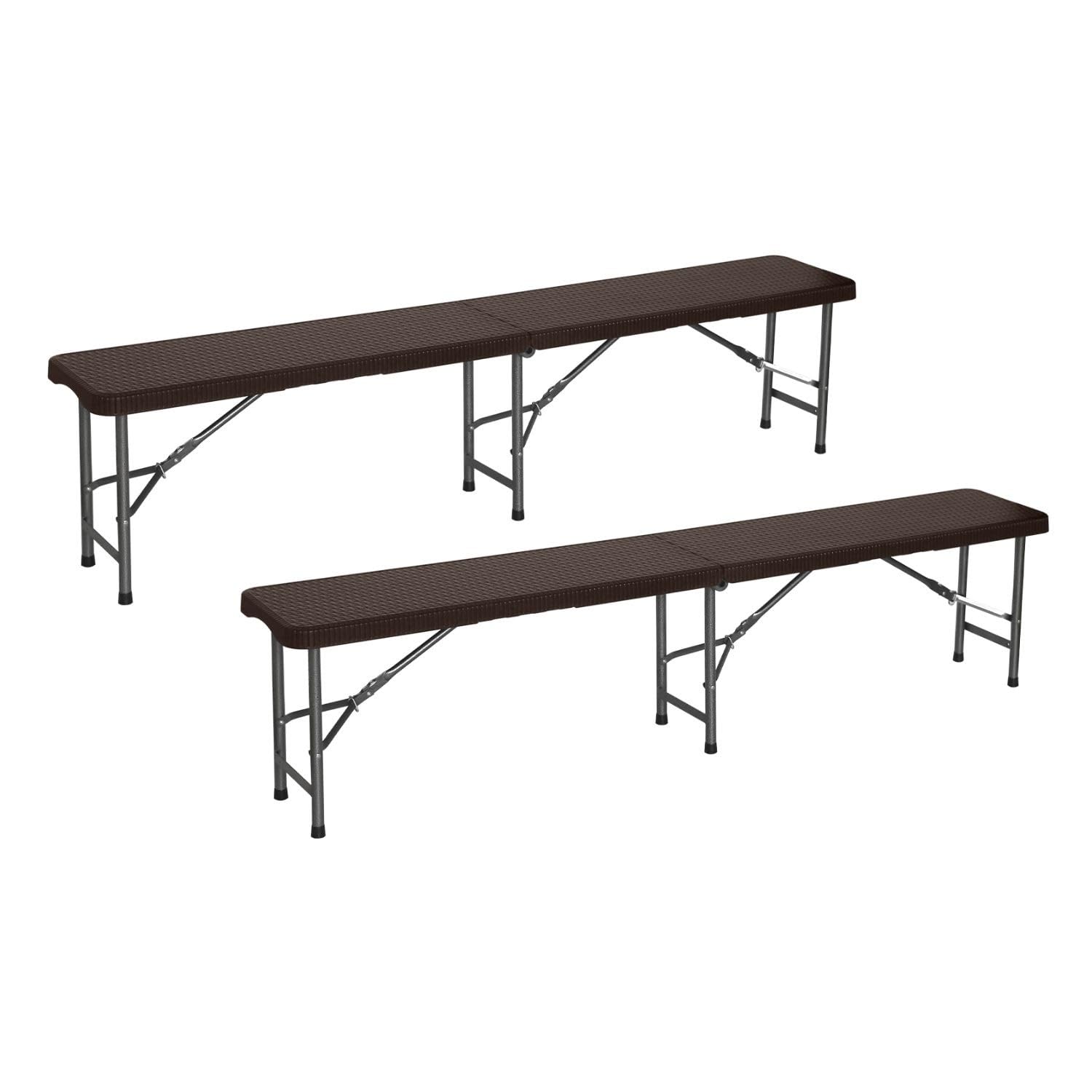 THINIA HOME Pack 2 Bancos Plegables Catering Efecto Ratán 180x30x43cm