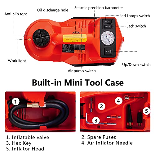 Mautyke Hydraulic Car Jack Kit - 5 Ton Vehicle Car Lift With Integrated Air Pump 4 In 1 Vehicle Truck Trailer Floor Jack Stand Emergency First Aid Tire Repair Tool Kit #TOP4