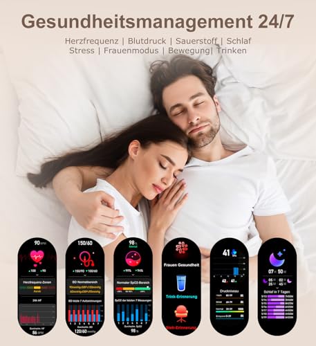 Smartwatch Damen Rund mit Telefonfunktion, 1,43 Zoll AMOLED Always-On-Display Fitnessuhr mit 100+ Sportmodi, Herzfrequenz, Schlafmonitor, Menstruationszyklus, Schrittzähler, Armbanduhr für Android iOS – Bild 6