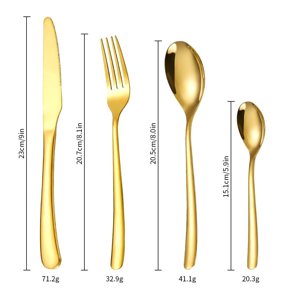 ONUIFIKE Silverware Set, 4/16/24/32 Pieces Stainless Steel Cutlery Set Golden Creative Steak Knife, Fork And Spoon, Cutlery Flatware Set (Color : Gold, Size : 4Set-16Pcs)