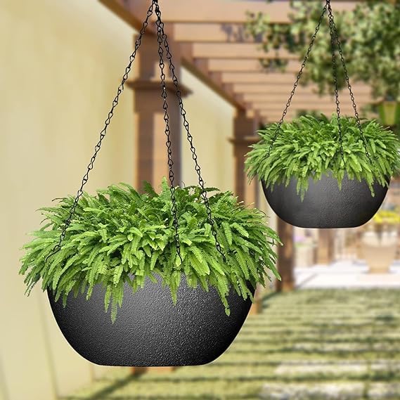 Decorate Dreams Wall Ceiling Hanging Metal Planter for Plants Indoor Living Room Balcony Patio Garden Home Decoration | Long Chain Included - Set of 2 (Black) (B0D4LVKH62) Amazon Price History, Amazon Price Tracker
