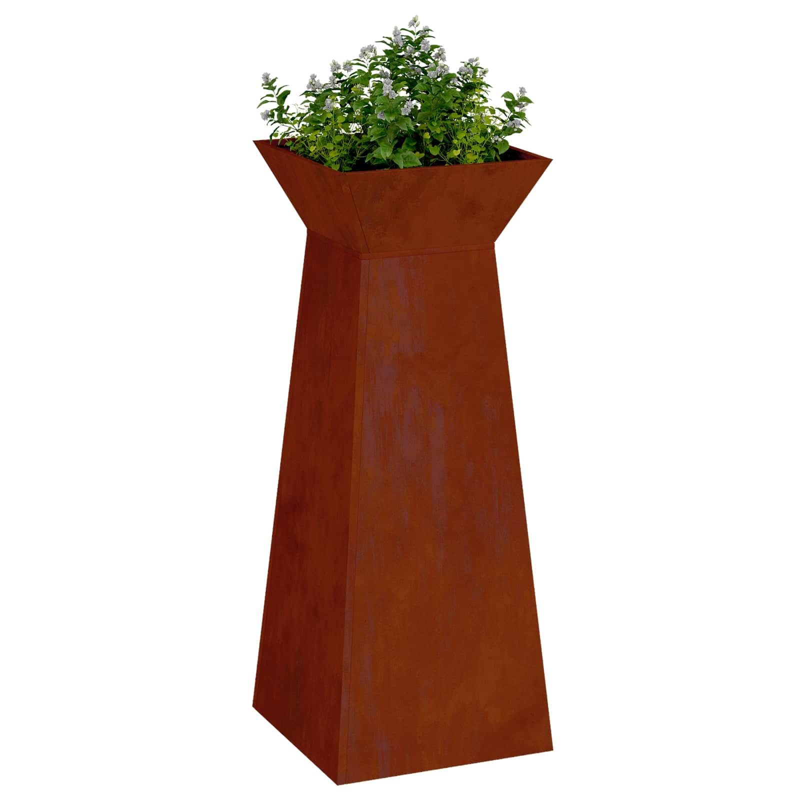 Donica słupowa Srebrny 40 x 40 x 100 cm nowoczesna donica ogrodowa na taras odporna na warunki atmosferyczne stylowy dodatek do roślin wysoki słupek metalowy