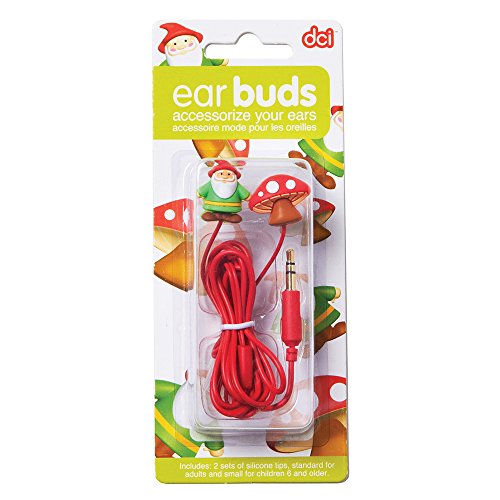 DCI Earbuds, Gnome and Mushroom Headphone Earbuds - Red