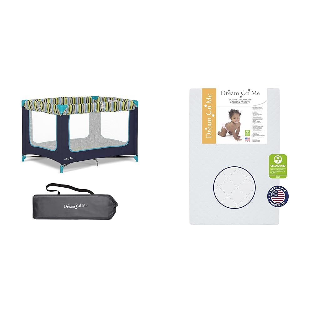 Dream On Me Zodiak Portable Playard in Navy, Lightweight, Packable and Easy Setup Baby Playard & Holly 3” Fiber Portable, Greenguard Gold Certified, Waterproof Vinyl Cover