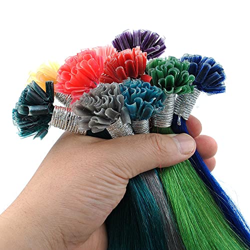 Rainbow Colorful Pre Bonded U Tip Fusion Human Hair Hair Extension Nail Tip Keratin Stick Straight Nail Tipped Pre-Bonded Hair Extensions For Women 10 Strands 20'' Long (20Inch (10Strands/Lot), Purple) #TOP15