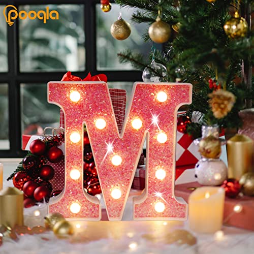 Pooqla LED Marquee Letter Lights, Light Up Pink Letters Glitter Alphabet Letter Sign Battery Powered for Night Light Birthday Party Wedding Girls Gifts Home Bar Christmas Decoration, Pink Letter A by Pooqla - Image 3