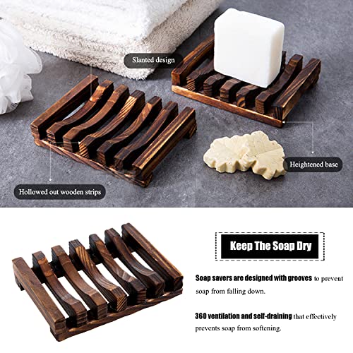 image for MODENGKONGJIAN Self Draining Soap Dish Holder/ Tray, 3 Pcs Natural Woo