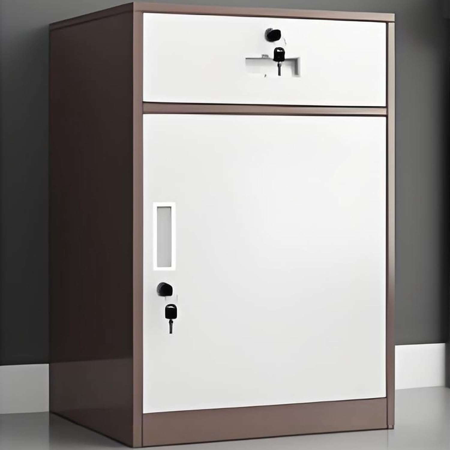 Metal Storage Cabinet,Locking Storage Cabinet with 1 Drawer and Adjustable Shelf,Under Desk Cabinet,Small File Cabinet for Under Desk,Metal Cabinet for Office,Garage(Brown)