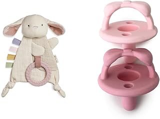 Itzy Ritzy - Bitzy Crinkle Sensory Toy Bunny with Crinkle Sound for Babies & Toddlers - Features Sof & Silicone Pacifiers for Newborn - Sweetie Soother Pacifiers Feature Collapsible Handle