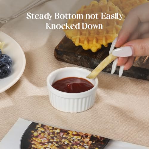 DOWAN Dipping Bowls 1.5 oz, Sauce Cups Mini Ramekins, Tiny Ramekin Porcelain Souffle Dish, Dessert Cups Small Bowls Condiment Cups for Charcuterie Board, Microwave & Oven Safe, Set of 6, Soft White - Image 5