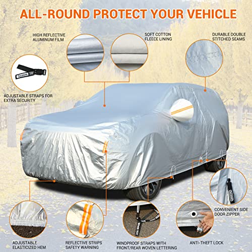 Tecoom Car Cover Waterproof All Weather, Fleece Lining Car Covers for Automobiles with Zipper Door Lock, 3 Layers Windproof Snowproof UV Protection Outdoor Full Car Cover Fit for SUV (216-230 Inch) - Thumbnail 3